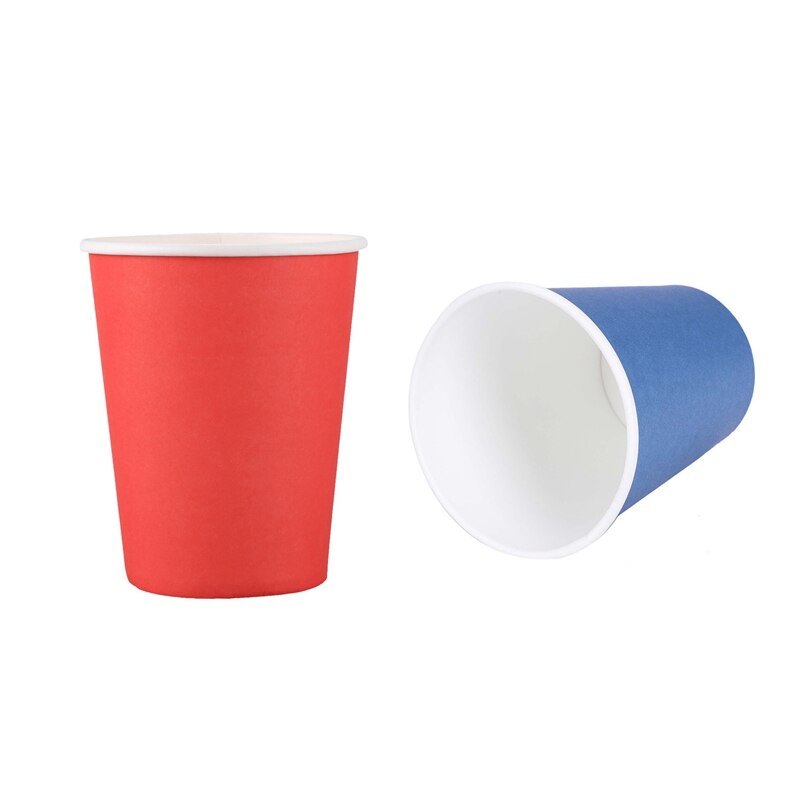 40 Pcs Paper Cups (9Oz) - Plain Effen Kleuren Verjaardagsfeestje Servies Catering, 20 Pcs Blue &amp; 20 Pcs Rood