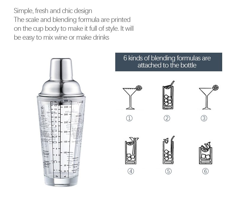Cocktail Shaker Scale Glass Hand Wine Beverage Mixer Shaker Bartender Fruit Juice Snow Ke Cup Party Bar Tools