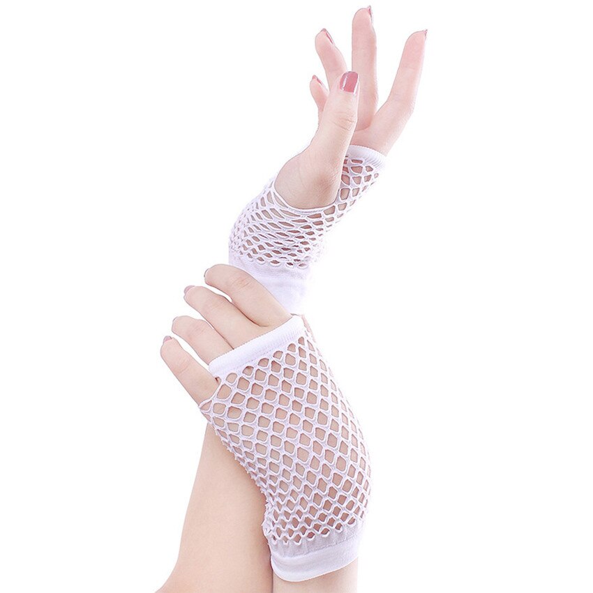 Punk Goth Lady Disco Dance Costume Lace Fingerless Mesh Fishnet Gloves