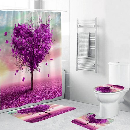 3 pièces/ensemble salle de bain rideau de bain ensembles rideau de douche tortue de mer impression Durable imperméable tapis de couverture de toilette tapis antidérapant: Curtain Mat Set D