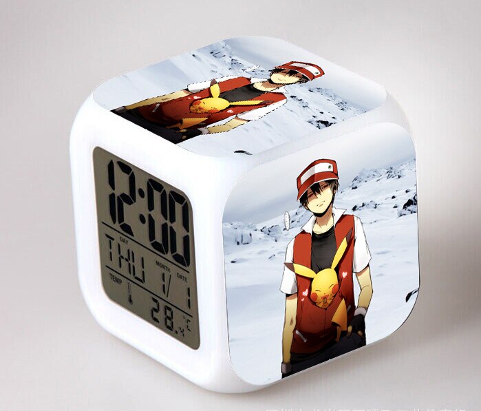 Pet Monster Alarm Clock LED Digital Clock 7 Color Changing Night Light Glowing Kids Desk Clock Children with Thermometer: A