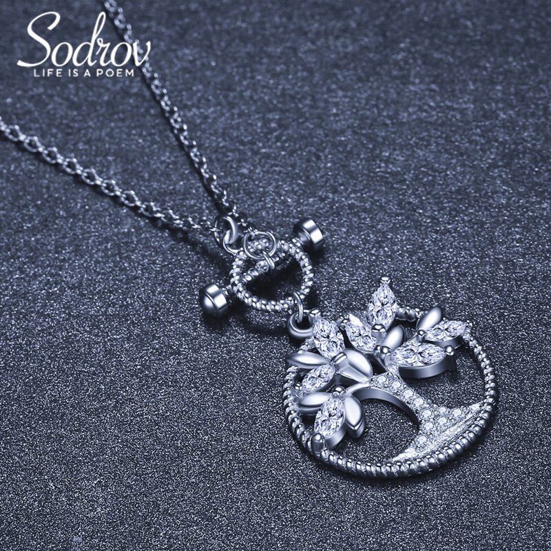 Sodrov-collar de árbol de la vida para mujer, plata 925, 15MM, collar de plata de la suerte natural, joyería de plata 925,