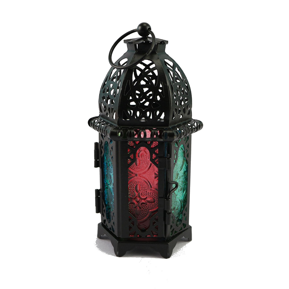 Klassieke Marokkaanse Stijl Hollow Kaarshouder Winddicht Kaarshouder Opknoping Lantaarn Smeedijzeren Glas Lantaarn Kandelaar: 04