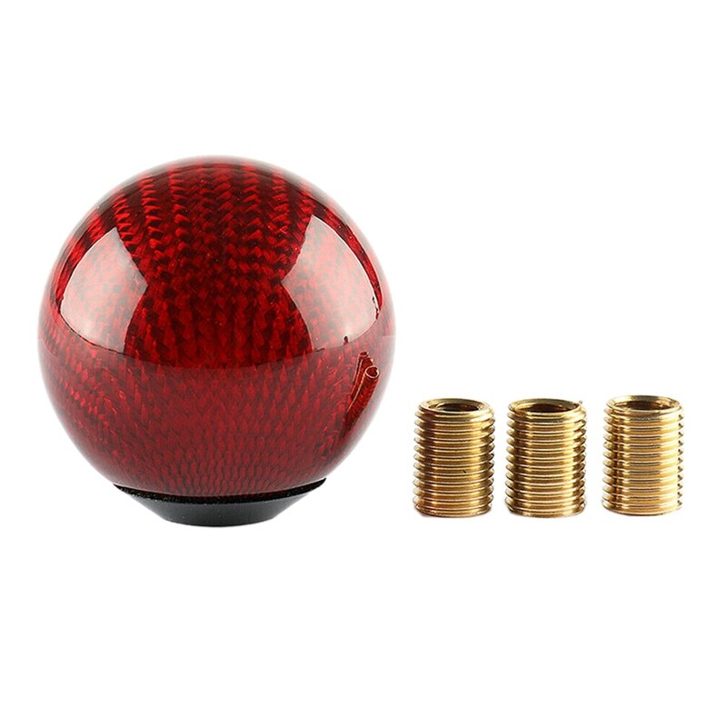 Red Carbon Fiber Gear Shift Knob Universal Shifter Knobs with 3 Adapters Stick Shifter Round Ball