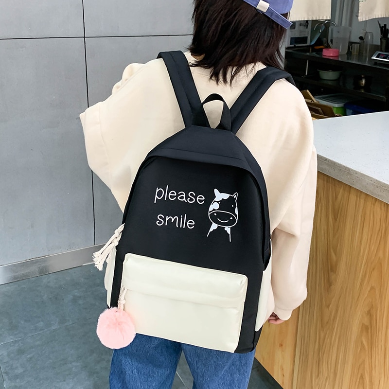 4 stk skoletasker sæt kvinder rygsæk lærred rygsæk skoletaske til teenager piger kvindelige tyverisikring rygsæk