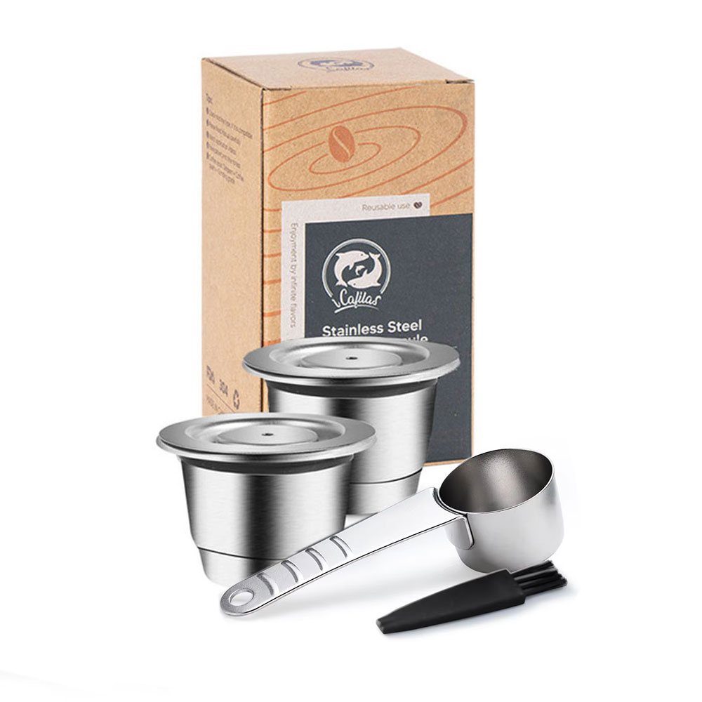 Wiederverwendbare Edelstahlkapsel für Nespresso passen Essenza Mini Inissia Elf Mahcine Espresso nachfüllbare Kaffeepads mit Gummis: L / Licht Grün