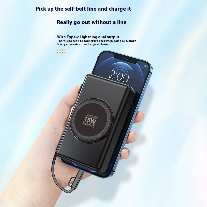 5 in 1 Magsafe Power Bank, 20000 mAh PD22.5W Qi2 draadloze magnetische snellader met ingebouwde kabel, reisbatterij voor iPhone