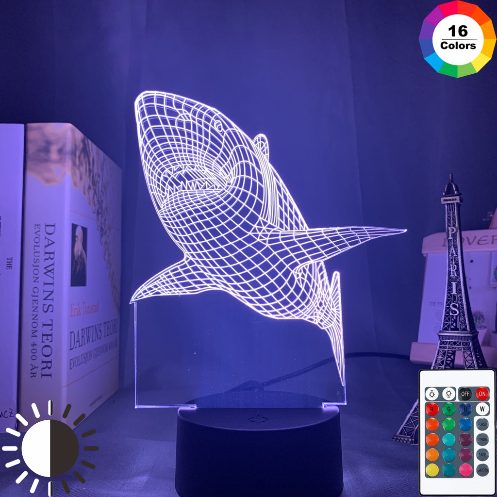 Animal 3D Illusion Lamp Shark Acrylic Baby Night Light for Work Room Decor Kids Child Bedroom Nightlight Cool Birthday