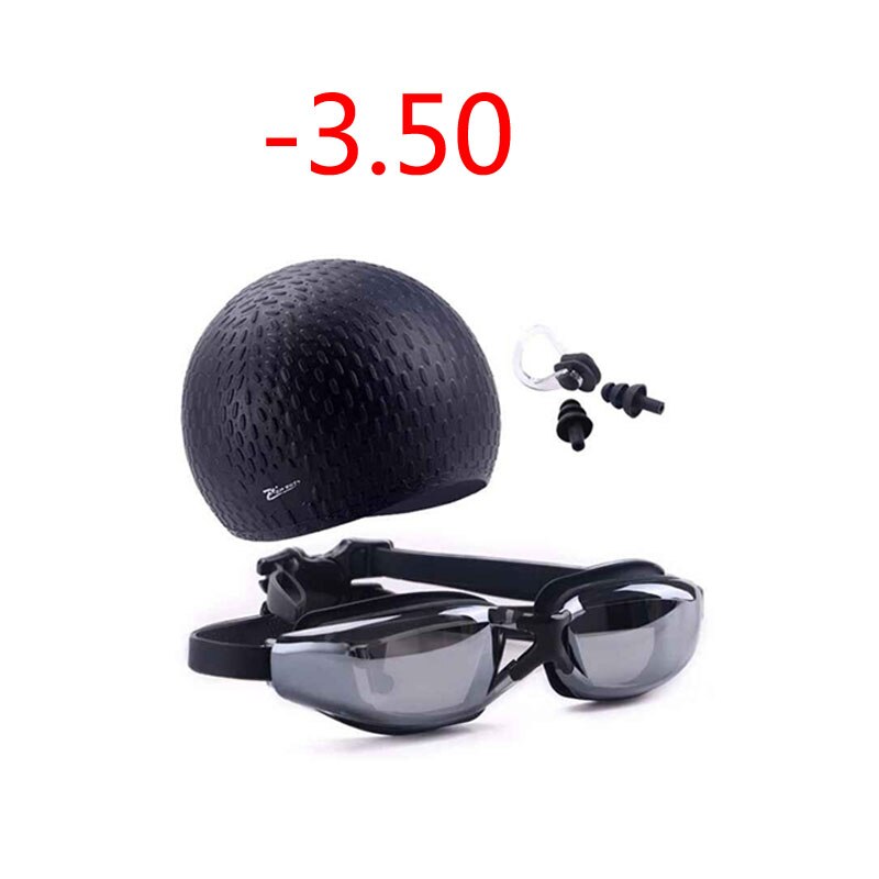 Czepek mężczyźni kobiety okulary korekcyjne krótkowzroczność silikon natacion wodoodporny kapelusz piscina nurkowanie komplet zatyczek do uszu okulary do nurkowania: Myopia Black -3.5