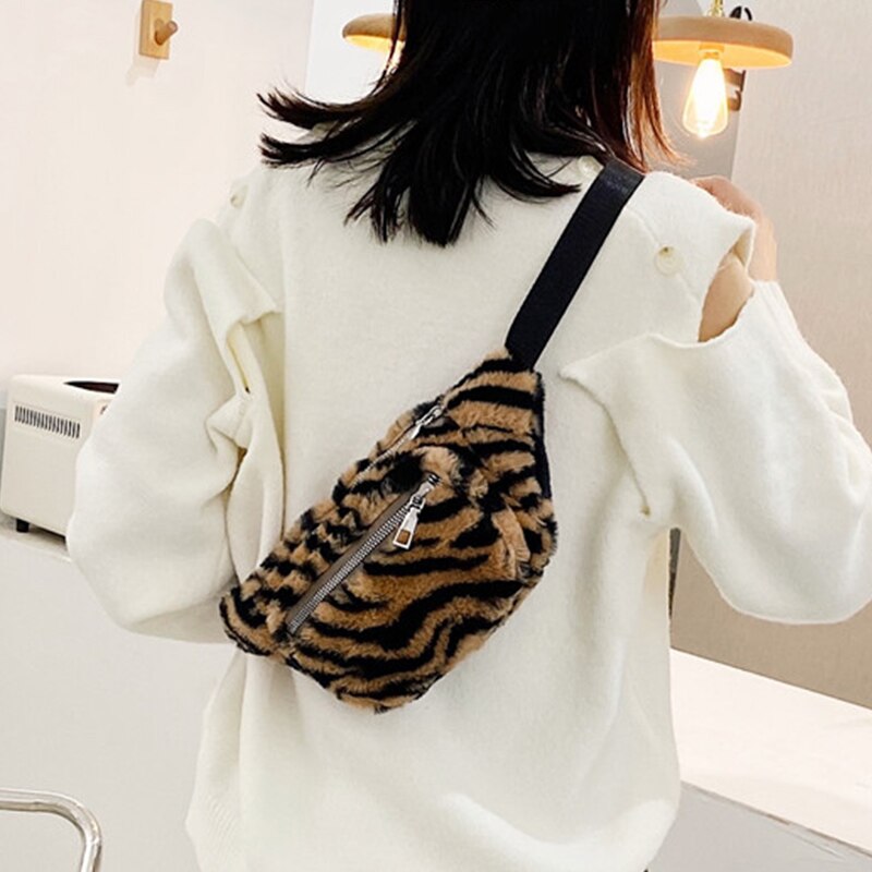 Pluche Taille Tas Voor Vrouwen Taille Riem Zakken Mode Zebra Patroon Crossbody Borst Bag Telefoon Pack Trend Meisje Schouder Fanny pack