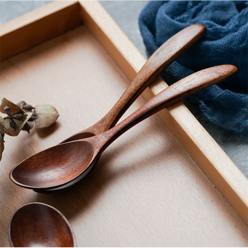 Cuillère en bois vaisselle en bois cuillère Anti-brûlure thé café cuillères à remuer cuisine ustensile de cuisine outil cuillère à soupe cuillère à café 5 pièces/ensemble