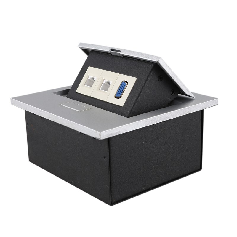 Table Desktop Outlet with Improved Recessed Box 1 VGA 2 Network Cable Charging Ports 6Ft Power Cord for Home/Office Silver: Default Title