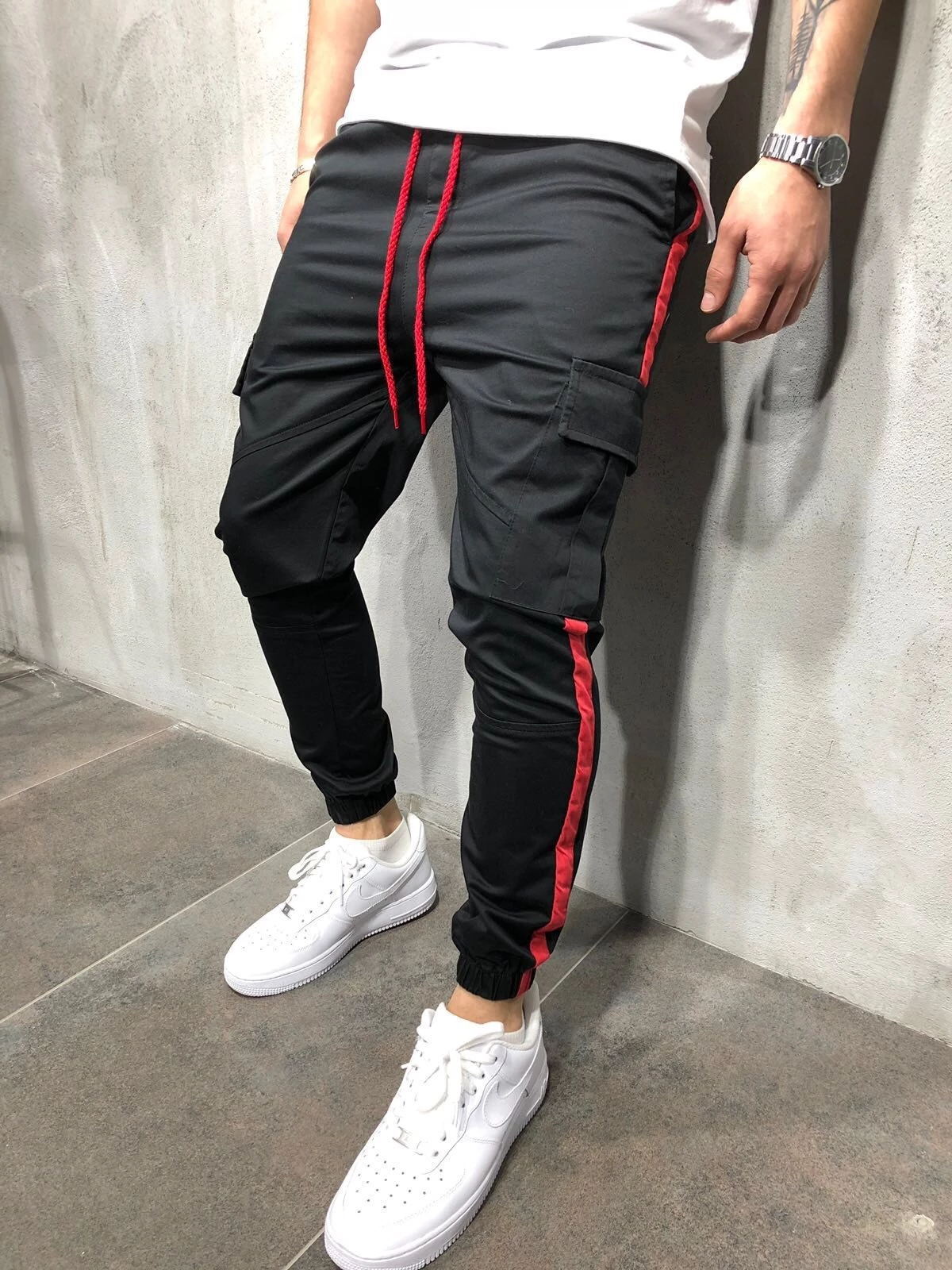 Pantalon de Sport multi-poches pour homme, vêtement de à la , de gymnastique, de musculation, de Fitness
