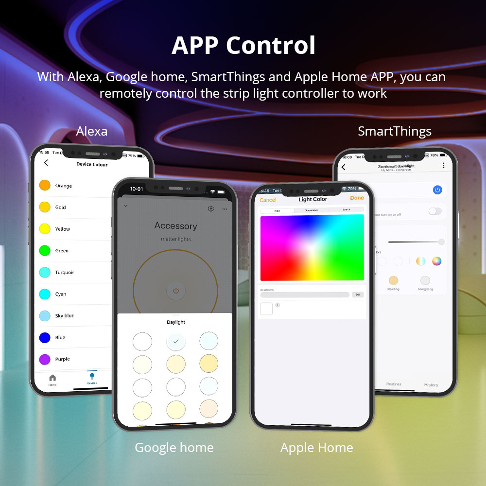 Zemismart Matter WiFi LED bande lumineuse pilote avec bouton sans fil interrupteur prise en charge Homekit Smartthings Alexa Google Home App contrôle