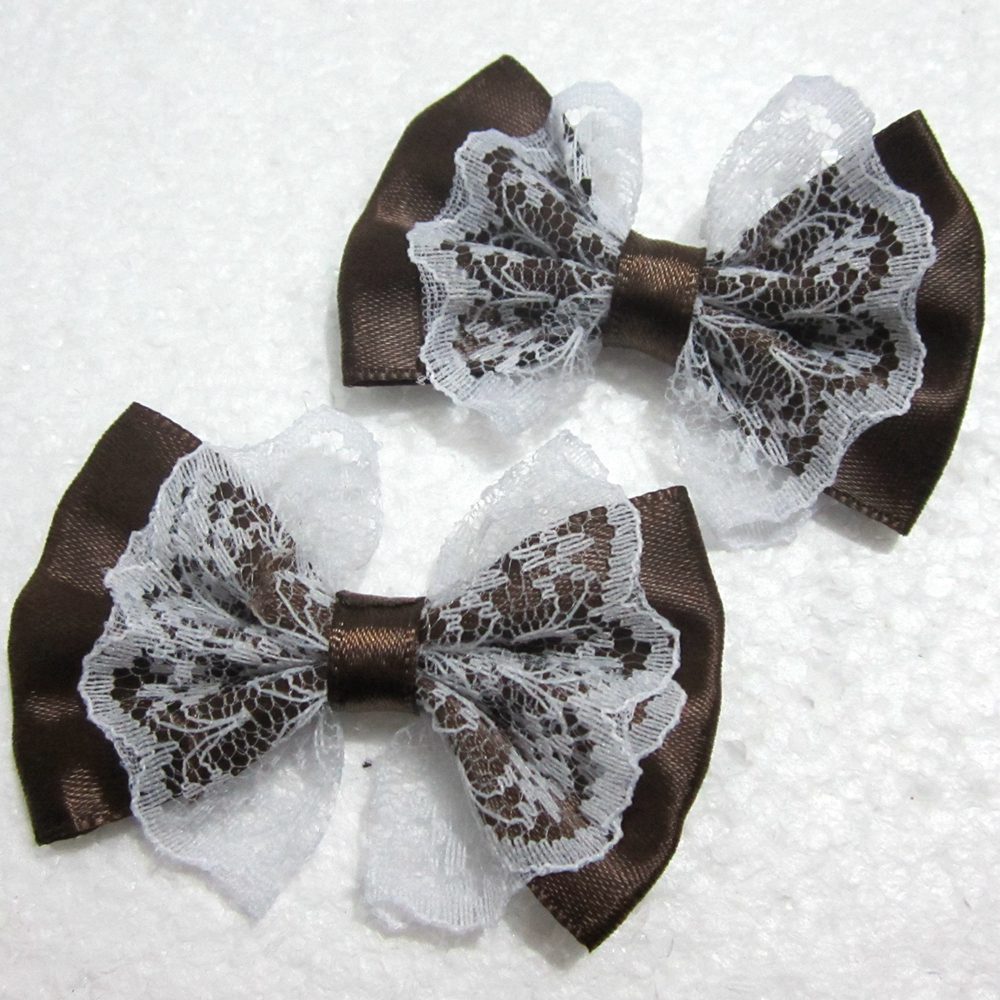 10 stuks/partij 55mm*35mm organza satijnen lint strik applicaties knutselen diy bruiloft  a01: Bruin