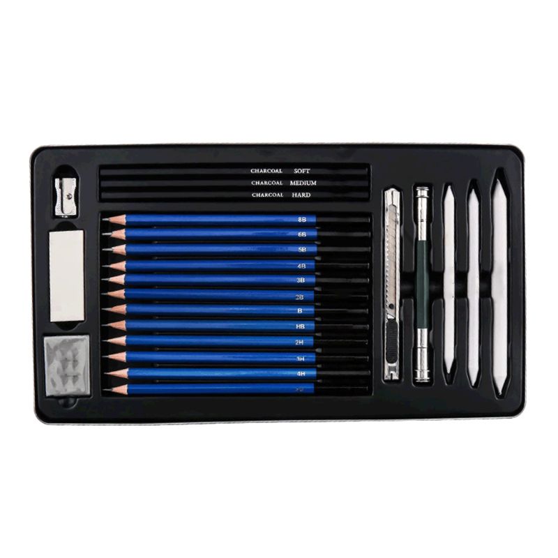 23pcs Sketching Drawing Pencil Set Art Teaching Students School Box E65A