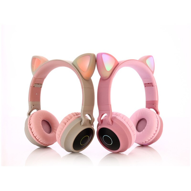 High-Grade headset Cat Ear Noise Cancelling Headphone Bluetooth 5.0 Kids Headset TF Card 3.5mm Plug With Mic Wireless Headphones: Pink With Gray