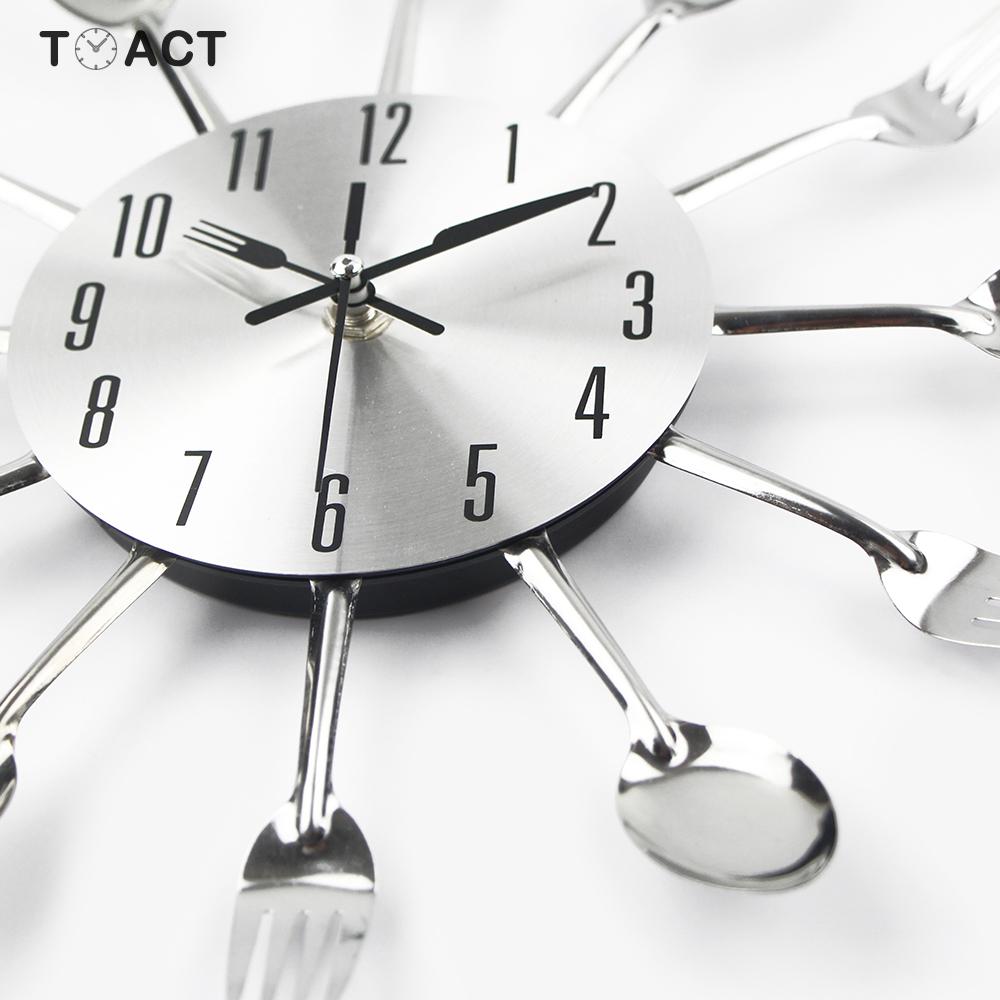Large Wall Clock For Kitchen Knife And Fork Spoon Clocks Stainless Steel Modern Living Room Quartz Home Watches