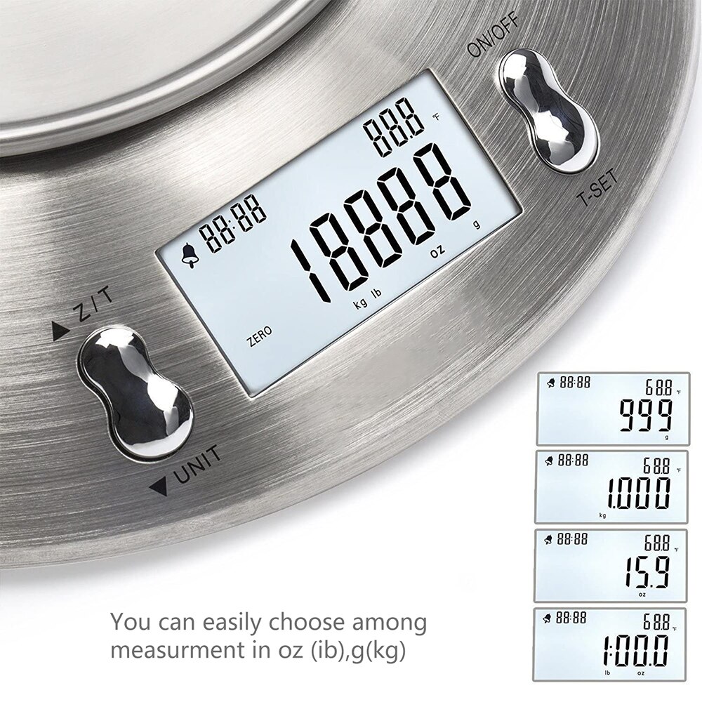 Digital Kitchen Scale Stainless Steel Electronic Balance,with Removable Bowl,High Accuracy 11lb/5kg Multifunction Food Scale