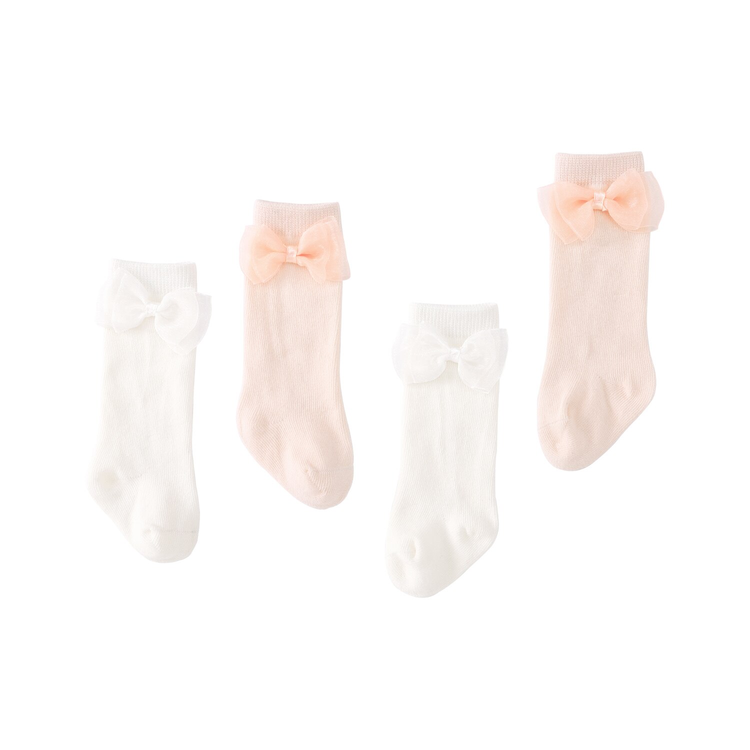 Pureborn 6 pack nyfødte baby pige sokker med blonder bue knude strikket åndbar bomuld solid mellem sokker baby pige benopvarmere: 3 lyserøde og 3 hvide / 4.72 tommer