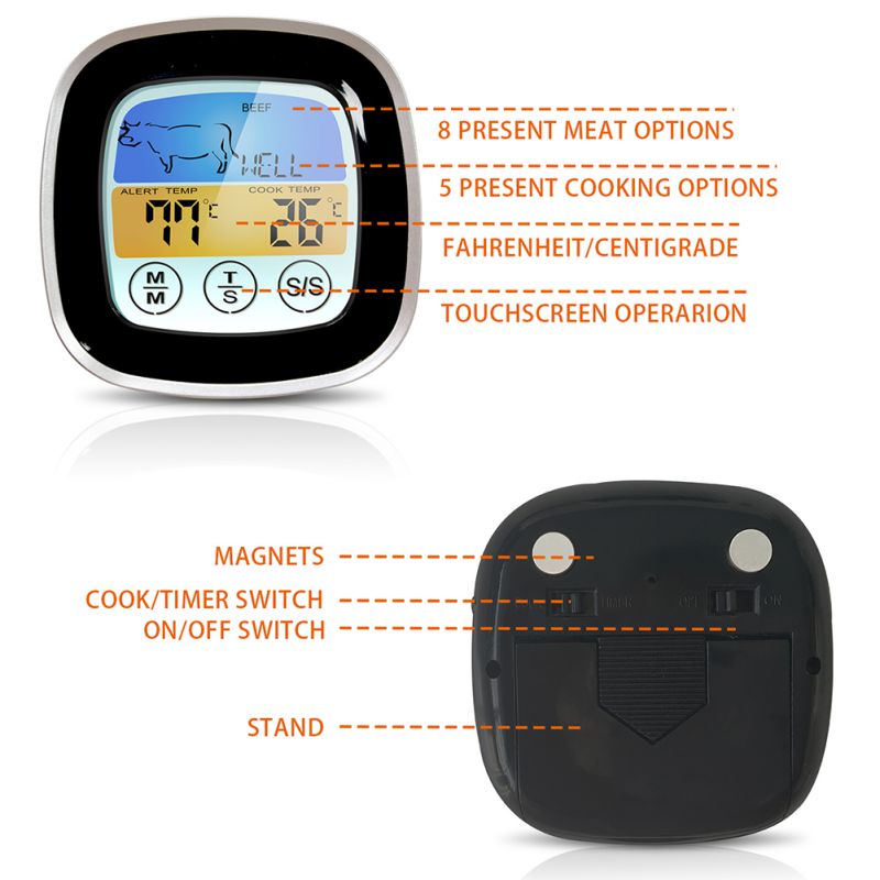 Digital BBQ Meat Thermometer Grill Kitchen Oven Thermomet With Timer Stainless Steel Probe Cooking Barbecue Thermometer