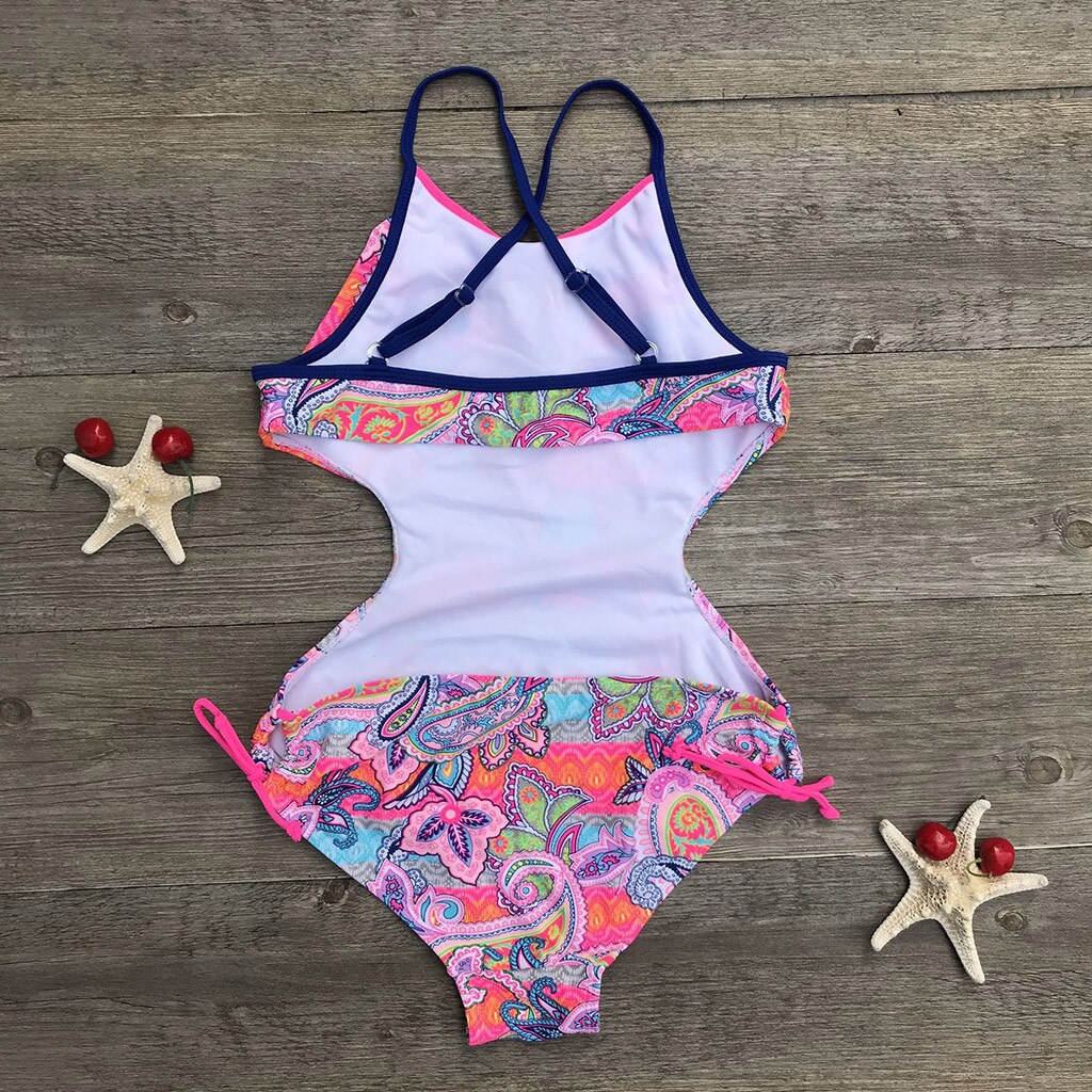 Teen Children Girls Print Africa Style One-piece Swimsuit Beach Swimwear Summer Cute Swimdress Beachwear