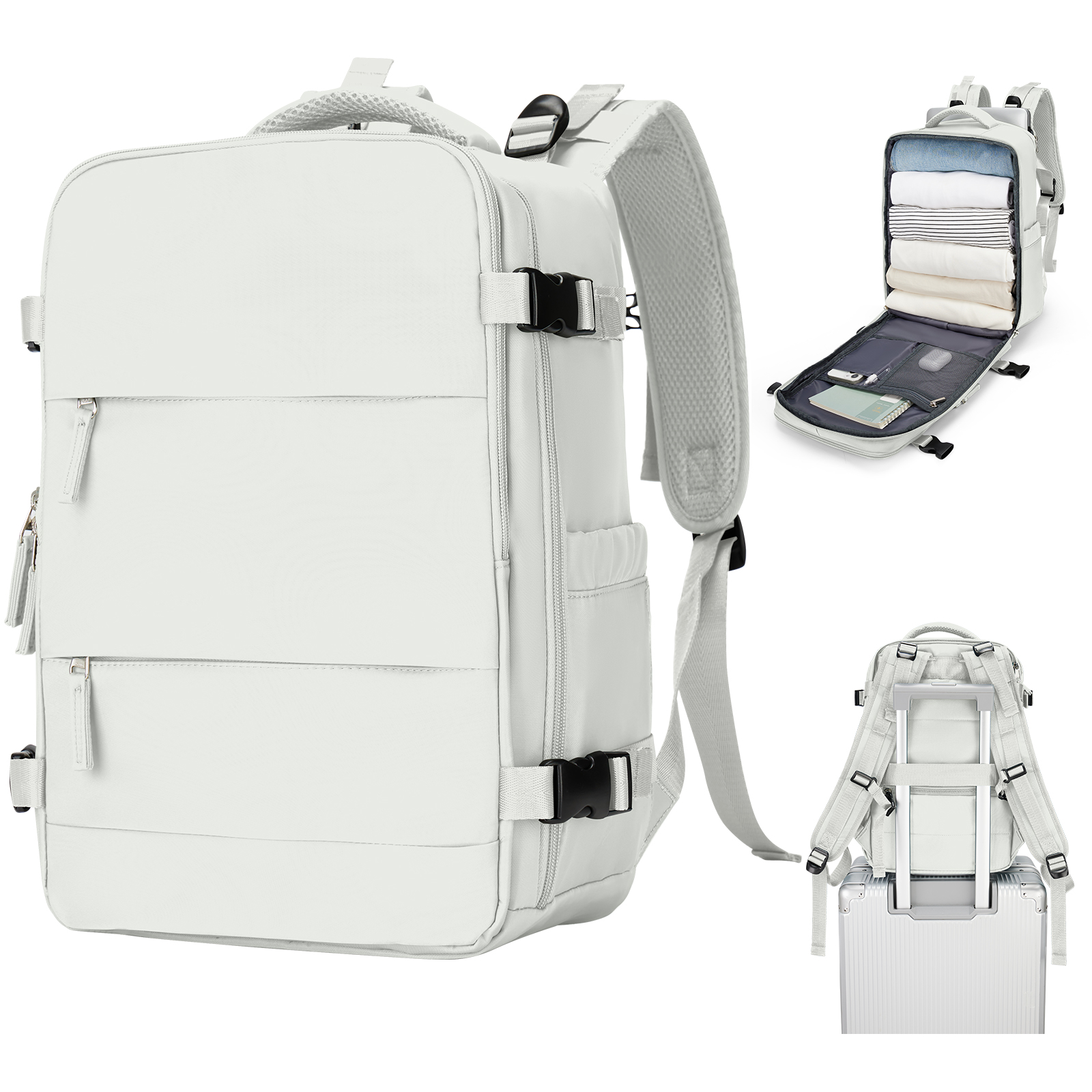 Reisrugzak Voor Dames Heren, 42X32X20, Rugzak Met Luchtvaartmaatschappij Goedgekeurd, Waterdichte Casual Laptop Rugzak Voor Universiteitszaken: Ivoor