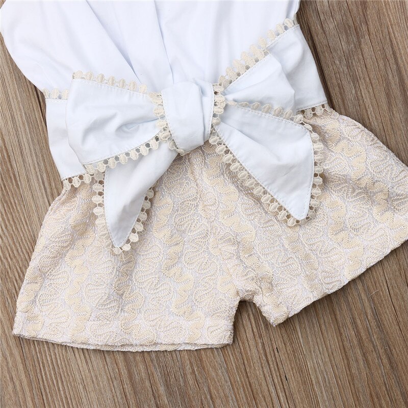 NOI Appena Nato Del Bambino Del Bambino Del Merletto Della Ragazza Sling Openwork Arco Body E Pagliaccetti Magliette E Camicette Vestiti di Estate Set