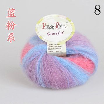 25g/ mye kamgarn myk regnbue farge mohair garn nøster hånd strikke maling farget hekle garn: 8