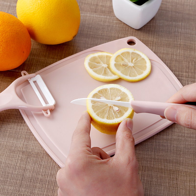 Three-piece Set Portable Ceramic Fruit Knife Peeler Cutter Mini Chopping Board Kitchen Tool Kit Gadgets For Solitary Students