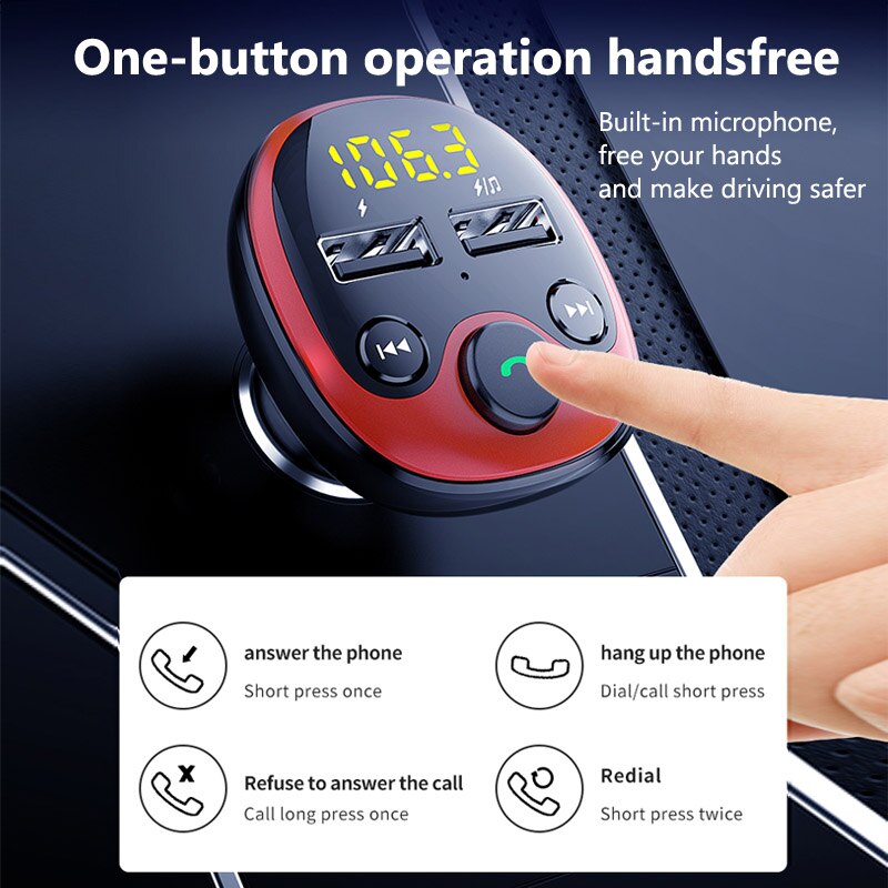 Jajabor Bluetooth 5.0 Handsfree Car Kit Fm-zender Modulator Muziek Mp3 Speler Telefoon Draadloze Carkit Dual Usb Car Charger