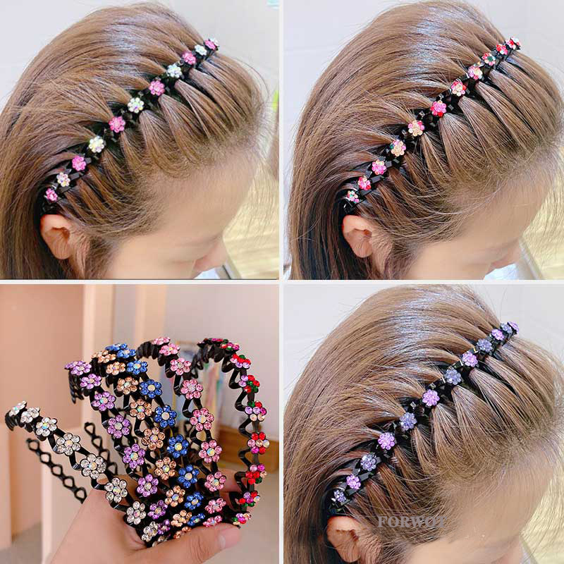 Non-Slip Rhinestone Hairbands Elastic Flower Pearl Women Hair Hoop Bands Headband Bezel Girls Hair Accessories Headdress