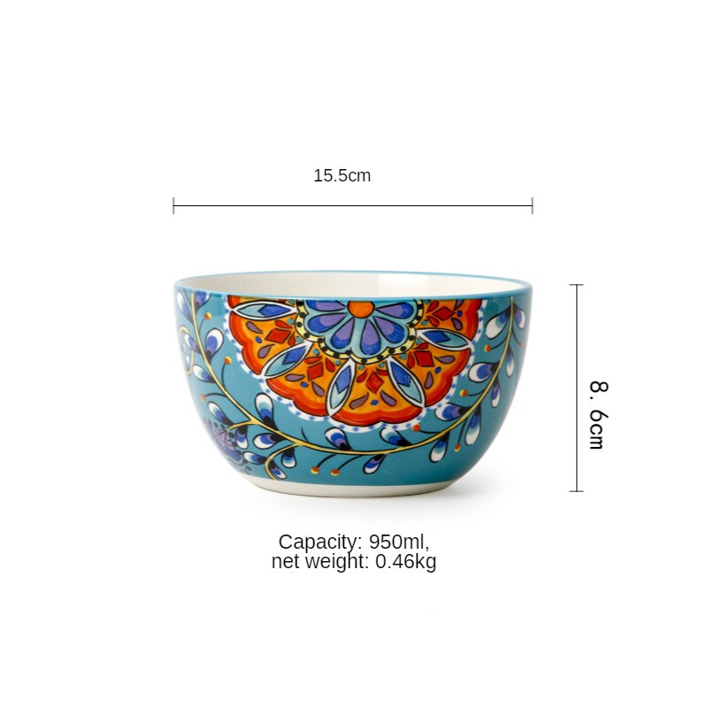 1pcs Ceramic Tableware Bohemian Style Round Flowers Bone China 6/8/10 Inch Plate Bowl Dish Household Kitchen Supplies Dinnerware: 1pcs 6 inch bowl