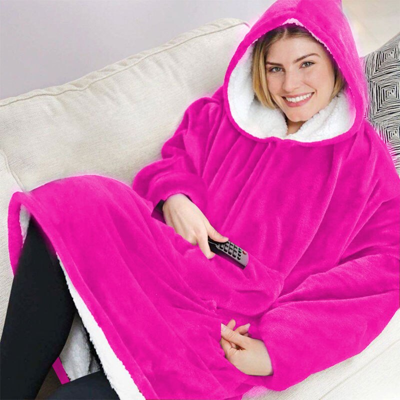 Wearable Flanel Tv Deken Comfortabel Fleece Warme Truien Badjas Outdoor Pocket Hoodie Volwassen En Kinderen Sherpa Dekens: Pink