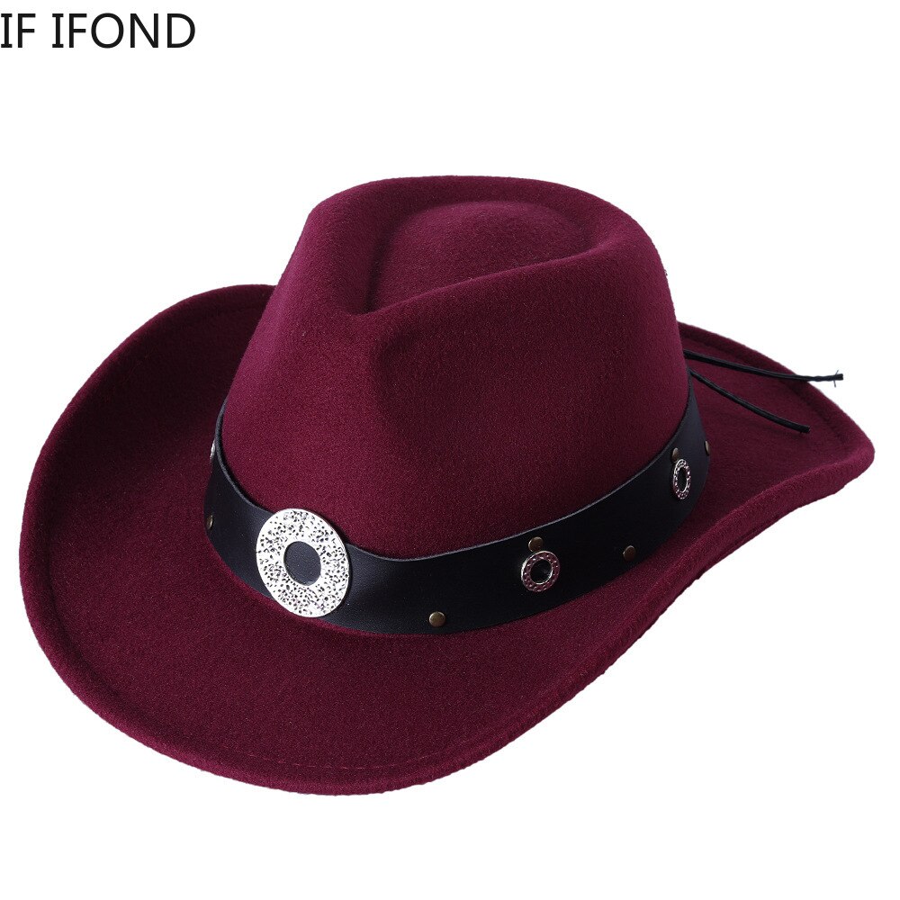 Sombrero de ala ancha con cinturón para hombre y mujer, gorro cálido de Jazz, Color sólido, para invierno y otoño