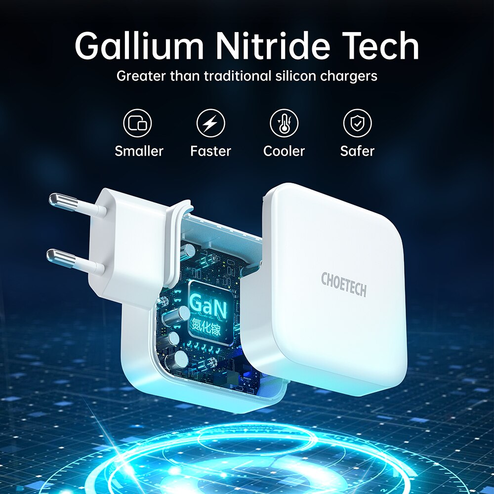 CHOETECH-cargador de pared GaN de 65W, USB tipo C, PD 3,0, Cargador rápido de viaje para iPhone 11, Macbook Pro, Xiaomi, Samsung, DELL, iPad