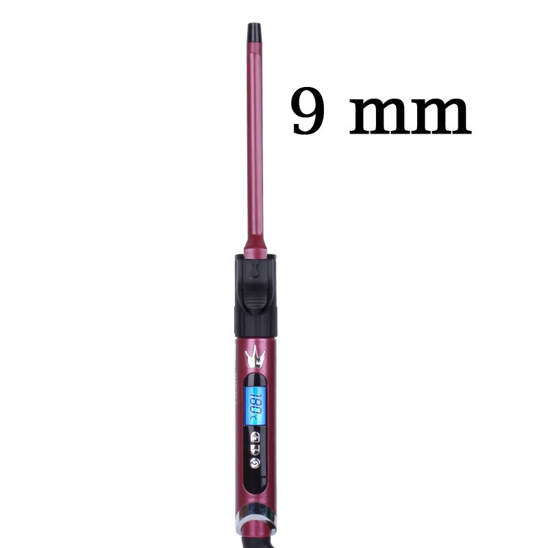Krøllejern til kvinder hårtang stylingværktøj super tyndt langt krøllet hår bar roterende net rød pink bamse rulle uld lille: 9mm