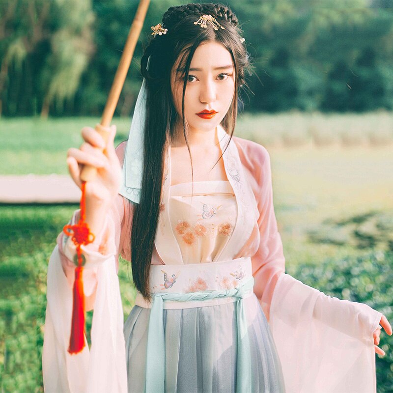 Vrouwen hanfu chinese nationale danskostuum volkskleding zangers podiumkleding oosterse optreden festivaloutfit 3 stuks pak  dc1827