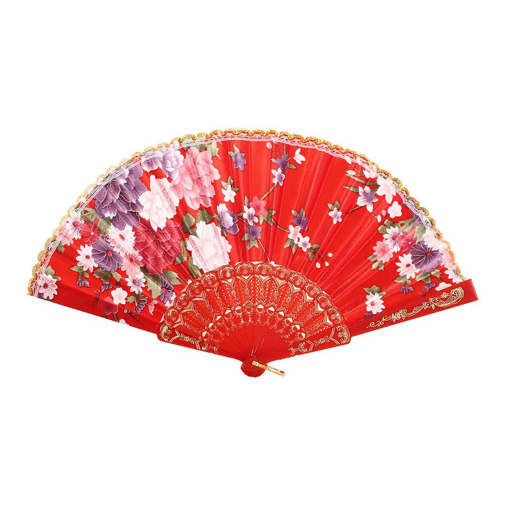 Vouwen Fans schoonheid Kant Chinese Stijl Dans Bruiloft hand fan Folding Held Bloemen Fans decoratieve abanico: Rood