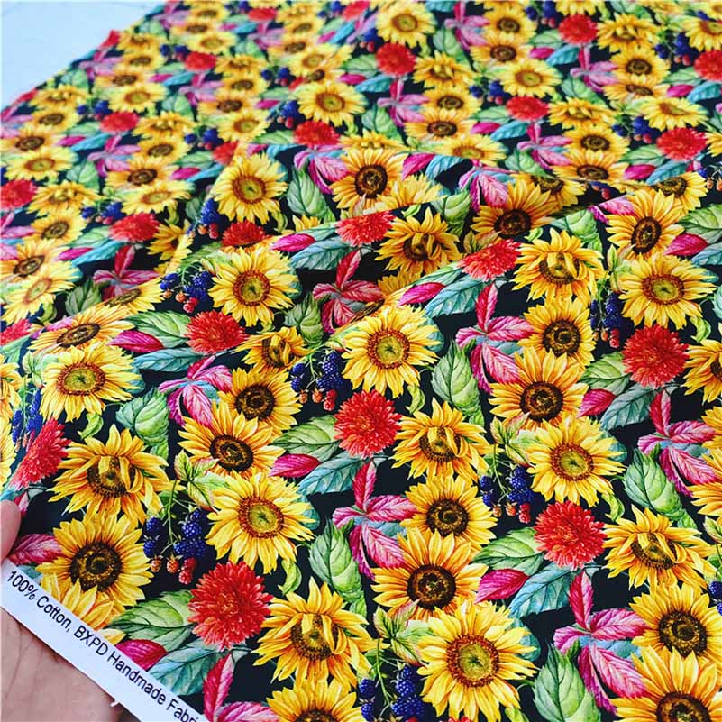 Cotton Fabric European Flower Oil Painting Pastoral for Sewing Clothes Dresses DIY Handmade by half Meter: Blue