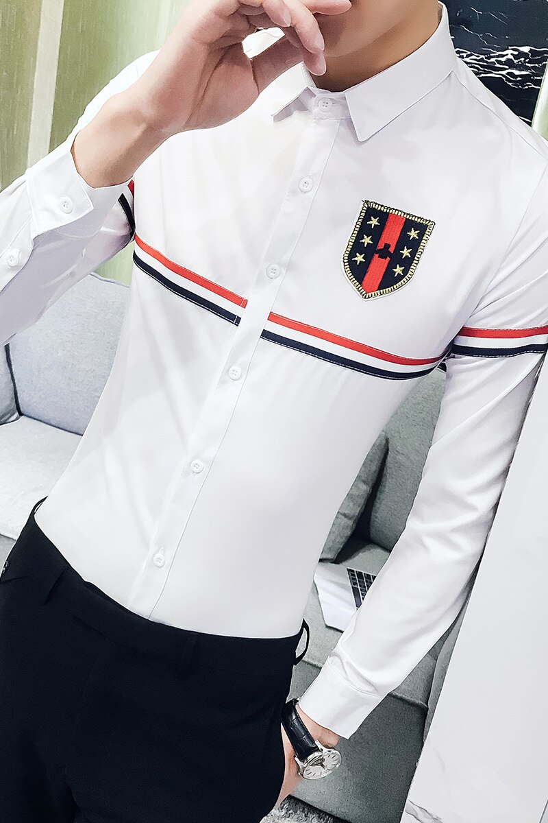 Brand Fall Mens Dress Shirts Casual Streetwear Slim Fit Men Shirt Long Sleeve Night Club Work Social Shirt Size Plus S-5XL