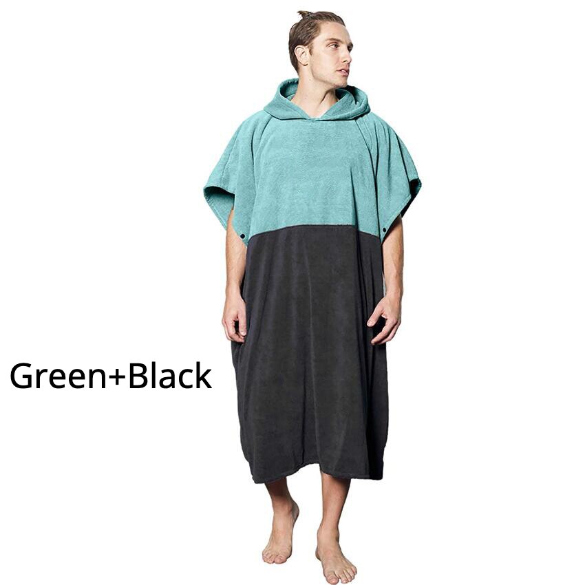 Woman/Man Fast Absorbing Changing Robe Outdoor Sports Bath Towels Cloak Summer Beach Surfing Quick Change Clothes Bath Towel: Green black / S/M