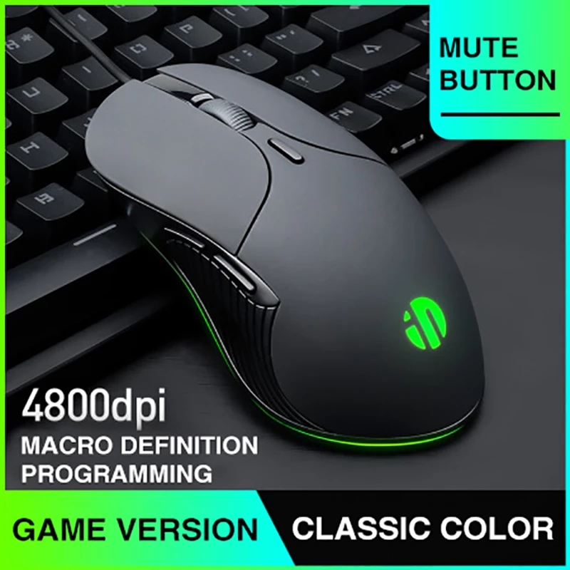 INPHIC – souris de jeu PB1, filaire, USB, 6 touches, 4800 DPI, réglage de la Macro définition, programmation pour PC