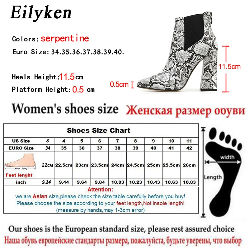 Eilyken Print Snake Pu Vrouwen Enkellaars Zip Puntschoen Schoeisel Dikke Hoge Hakken Vrouwelijke Boot Schoenen Vrouwen Slangenhuid bootie