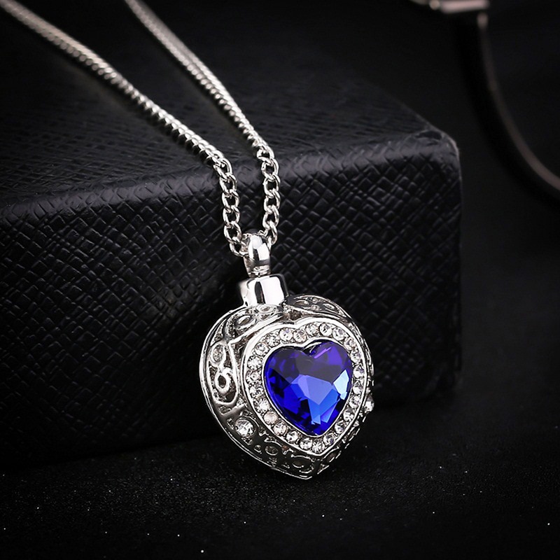 Urna cremación Corazón Azul cristal colgante ceniza titular Memorial collar joyería