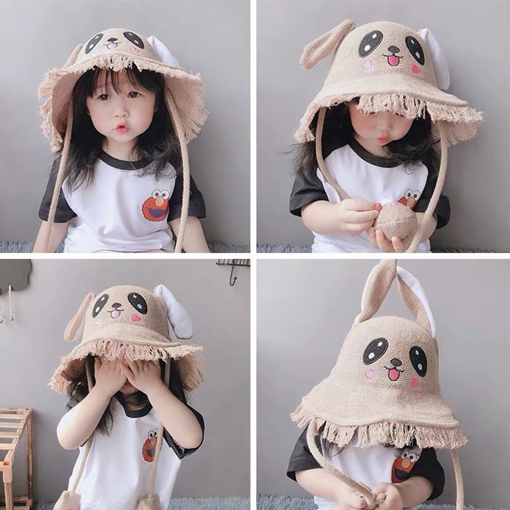 Cartoon Ears Press Air Cute Bag Moving Up Down Hat Girl Kids Summer Bucket Cap for children and adult