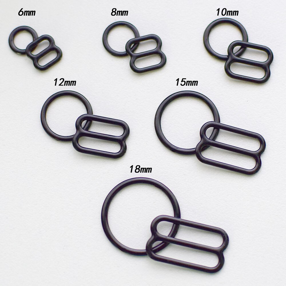 50 sets / lot (100 pcs) black adjustable bra rings and sliders bra making materials