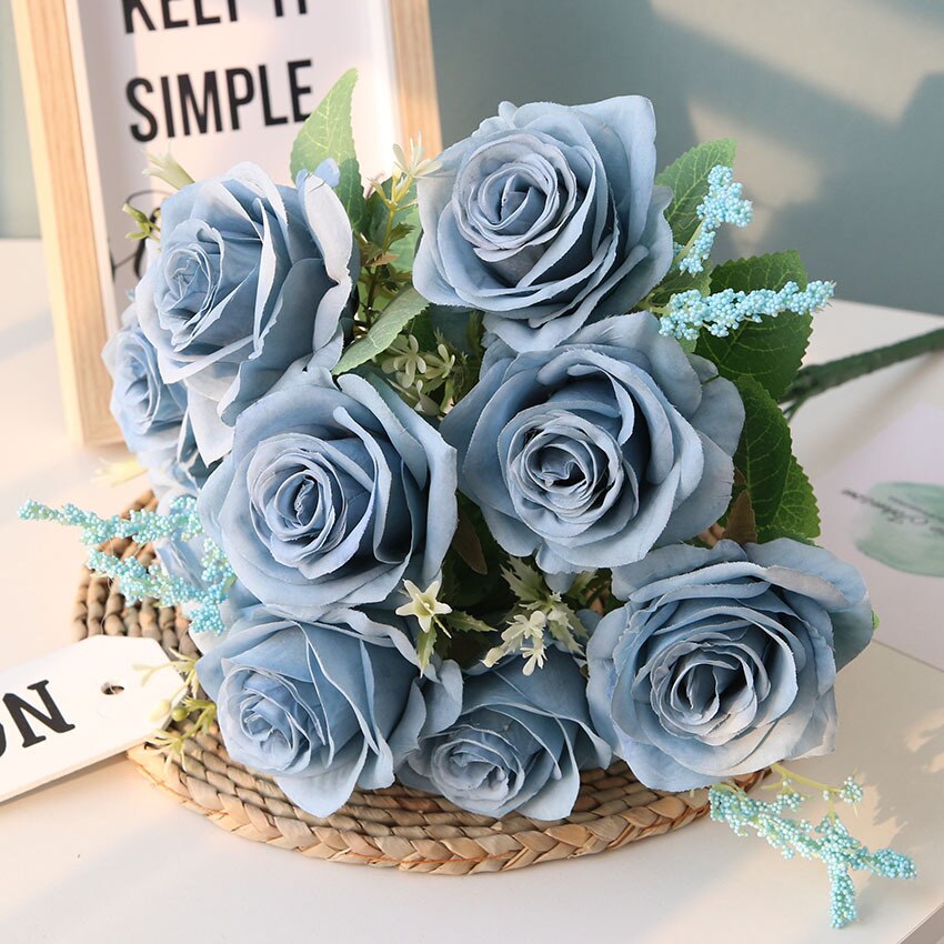 Ramo de rosas artificiales de seda púrpura, arreglo de flores de simulación para de boda, hogar, jardín, sala de estar, decoración de escritorio