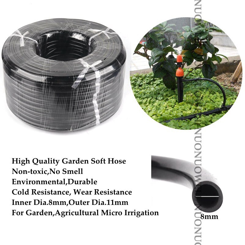 100m 8/11mm Garden Hose Non-toxic PVC Soft Water Pipe Micro Irrigation System Tube Line Gardening Watering Kits Parts