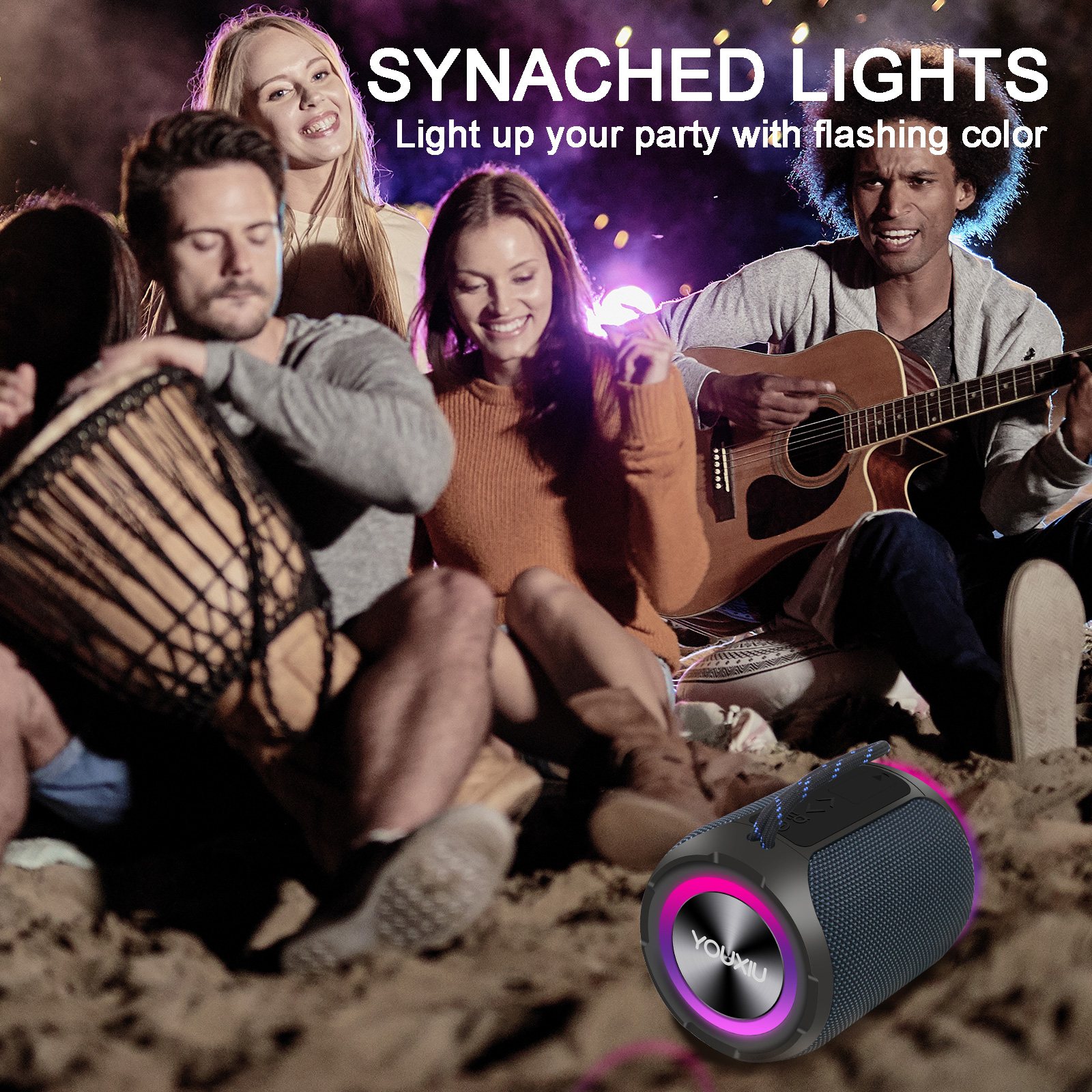 Bärbar bluetooth-högtalare  bt5.0 ipx 7 vattentät stereomusik surround trådlös högtalare med led-ljus subwoofer utomhushögtalare